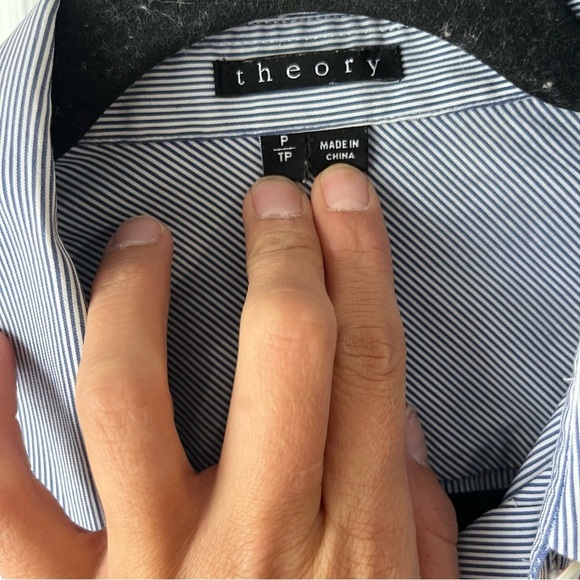 Theory Striped Essential Button-Down Shirt, Size P/PT - Picture 2 of 5